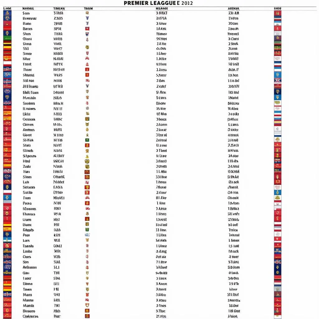 Bảng xếp hạng Premier League 2012