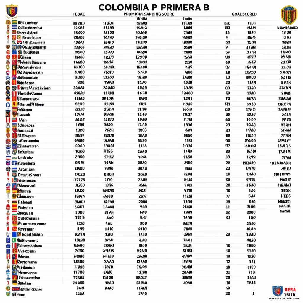 Bảng xếp hạng Colombia Primera B