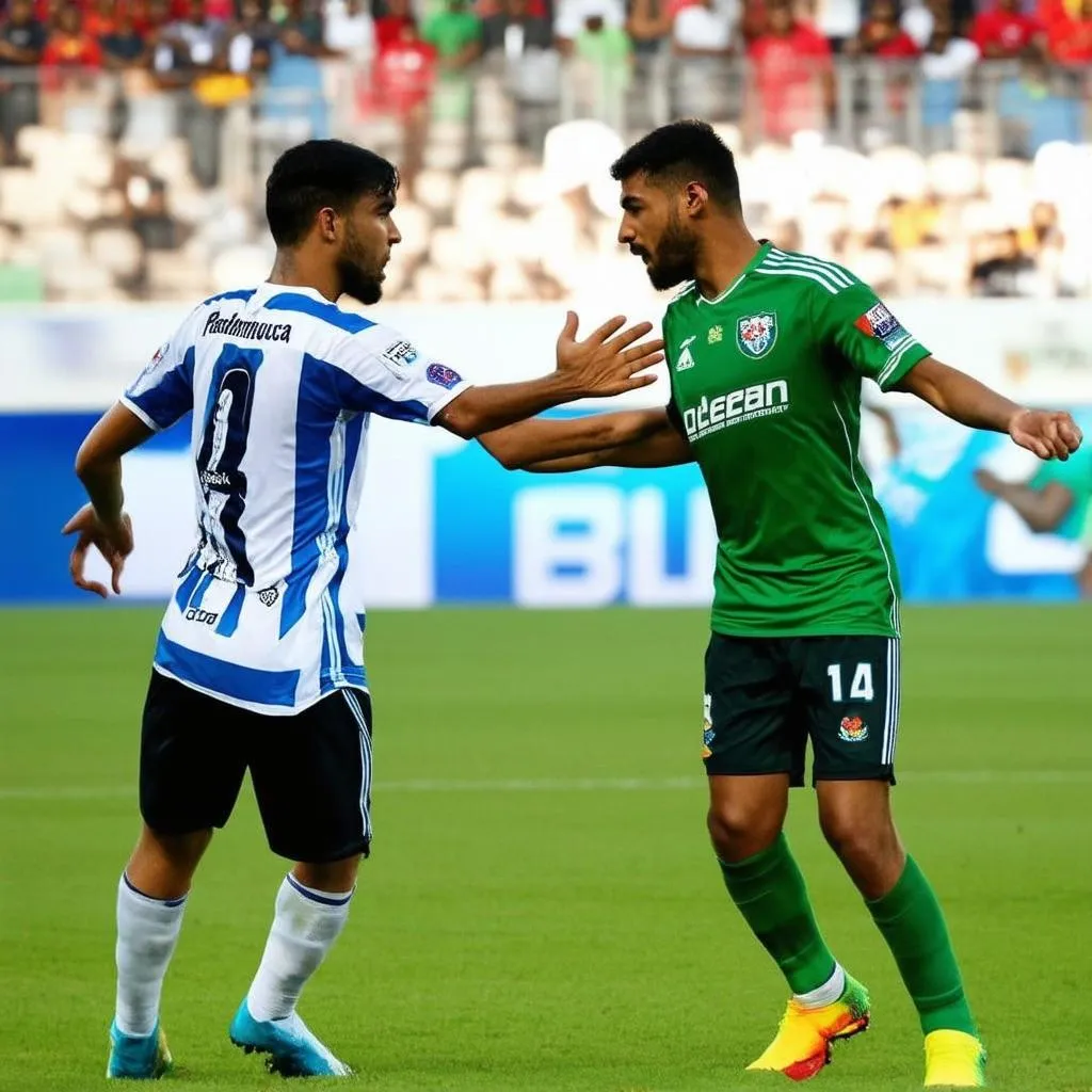 Hình ảnh hai đội Pachuca và Club León đối đầu nhau trên sân cỏ