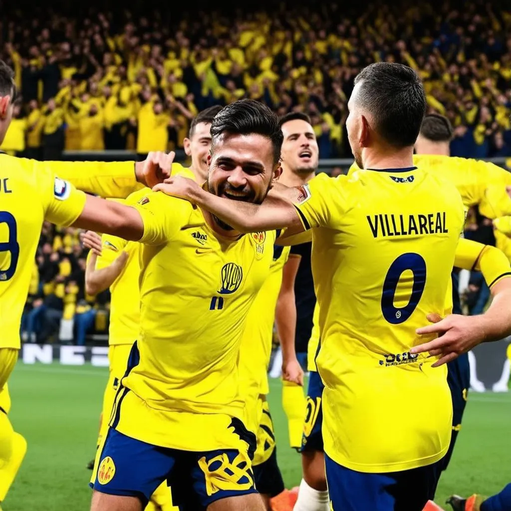 Cầu thủ Villarreal ăn mừng chiến thắng