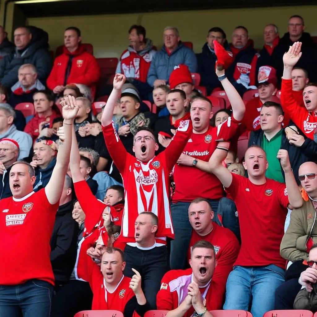 Cổ động viên Wrexham tại sân vận động Racecourse Ground