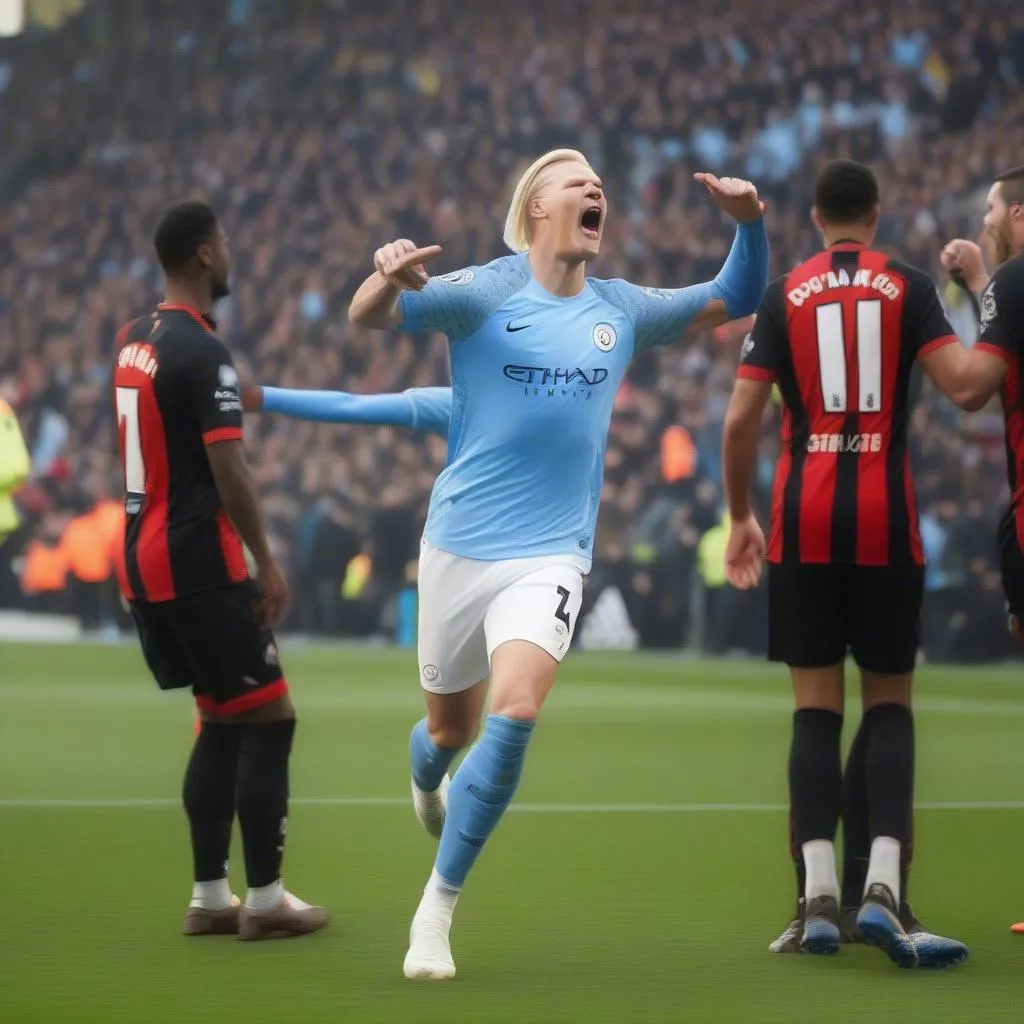 Erling Haaland ghi bàn cho Manchester City ở trận đấu AFC Bournemouth vs Manchester City Ngoại Hạng Anh Vòng 3