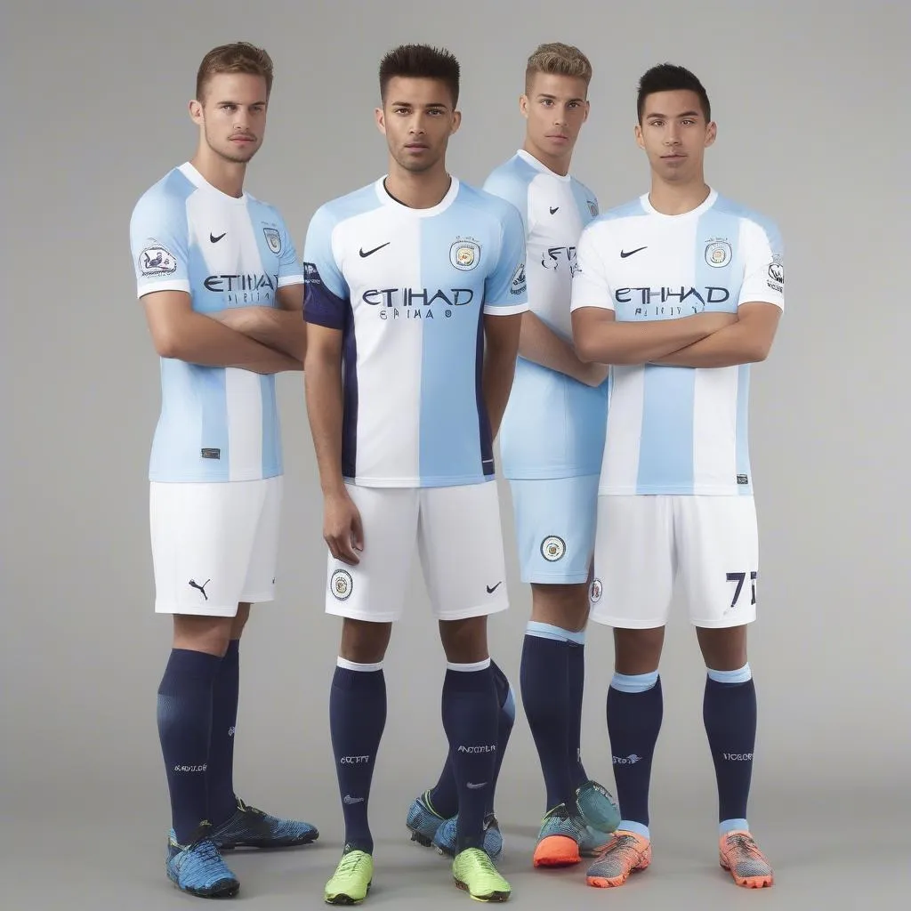 Áo đấu sân khách Manchester City 2015 với gam màu trắng, tạo nên sự thanh lịch và sang trọng. 