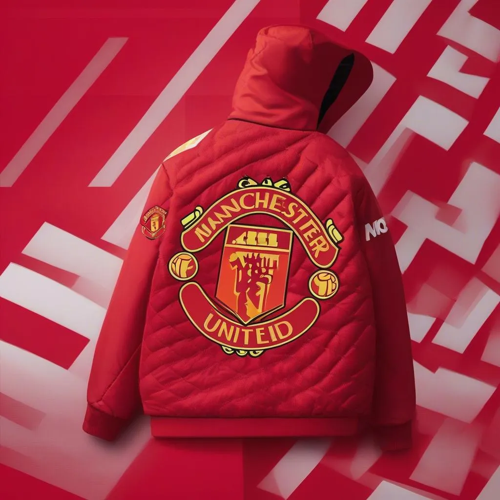 Áo khoác Manchester United 2020 màu đỏ, logo CLB được in nổi bật trên nền đỏ