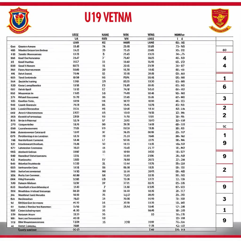 Bảng xếp hạng U19 Việt Nam