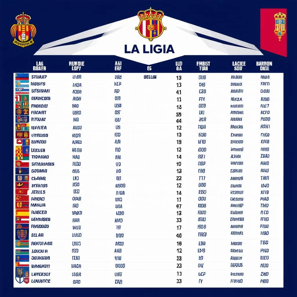 Bảng Xếp Hạng Đội Bóng Thách Đối La Liga