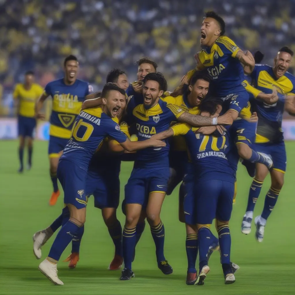 Các cầu thủ Boca Juniors ăn mừng cuồng nhiệt