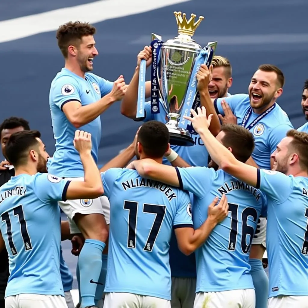 Các cầu thủ Man City ăn mừng chức vô địch Community Shield