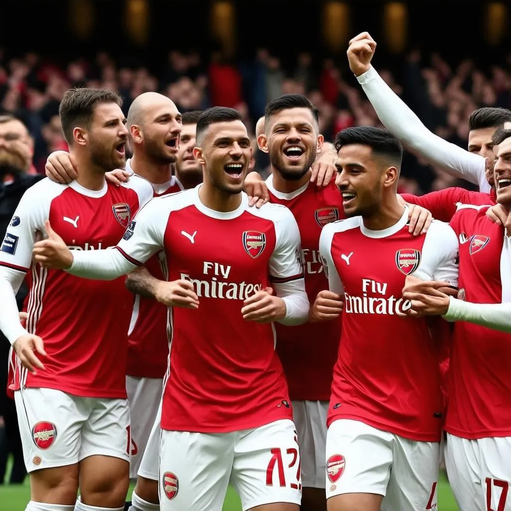 Cầu thủ Arsenal ăn mừng bàn thắng