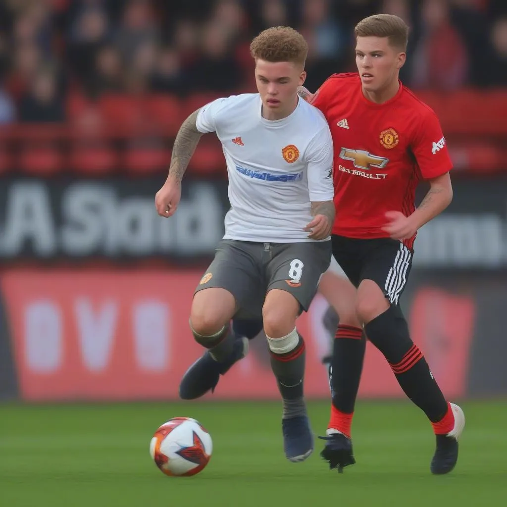 Craig Norwood, a young and promising midfielder, is a potential signing for Manchester United, but the transfer remains uncertain. The image depicts Craig Norwood in a football match, showcasing his talent and potential to become a key player for a prestigious club.