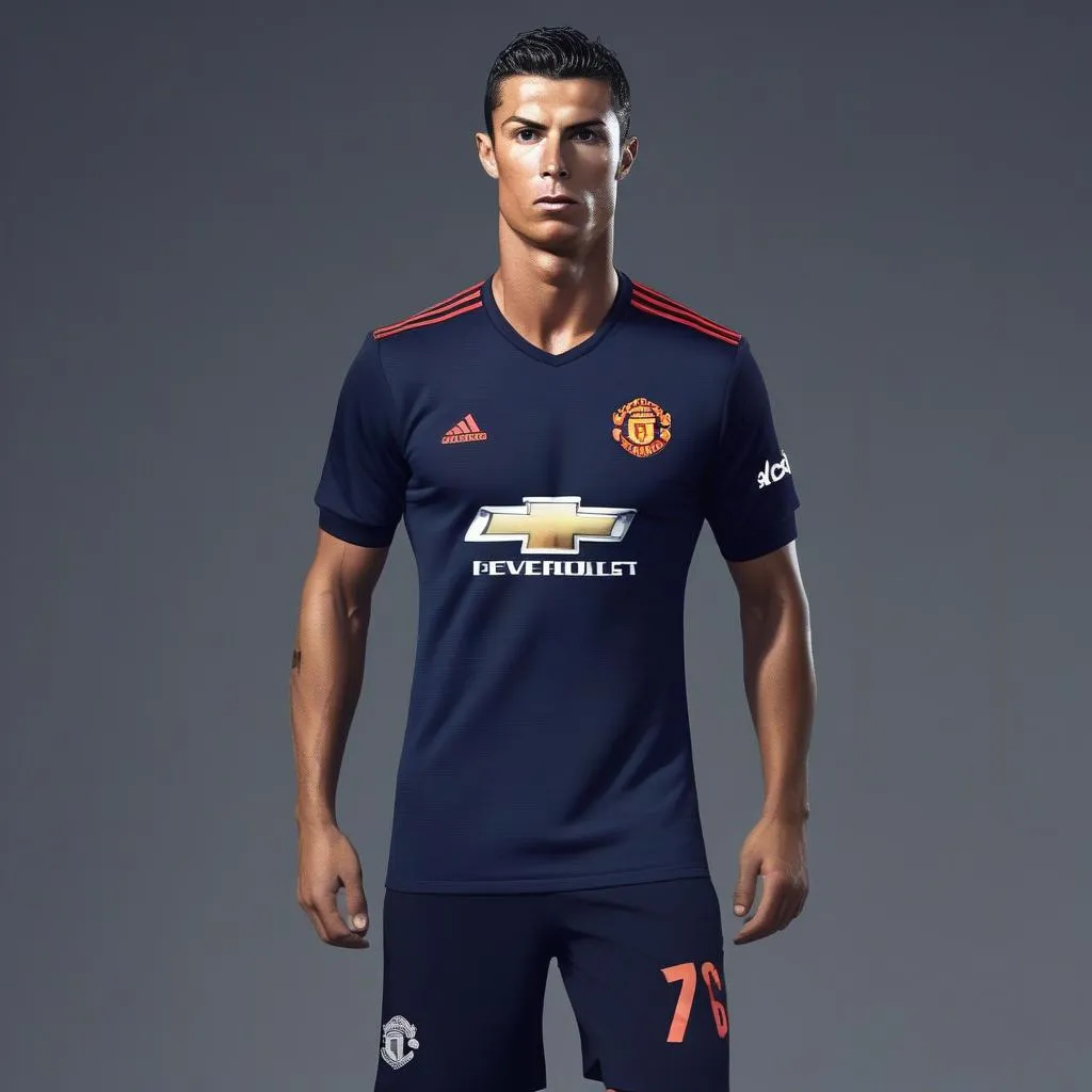 Cristiano Ronaldo mặc áo Manchester United 3rd kit navy Nike