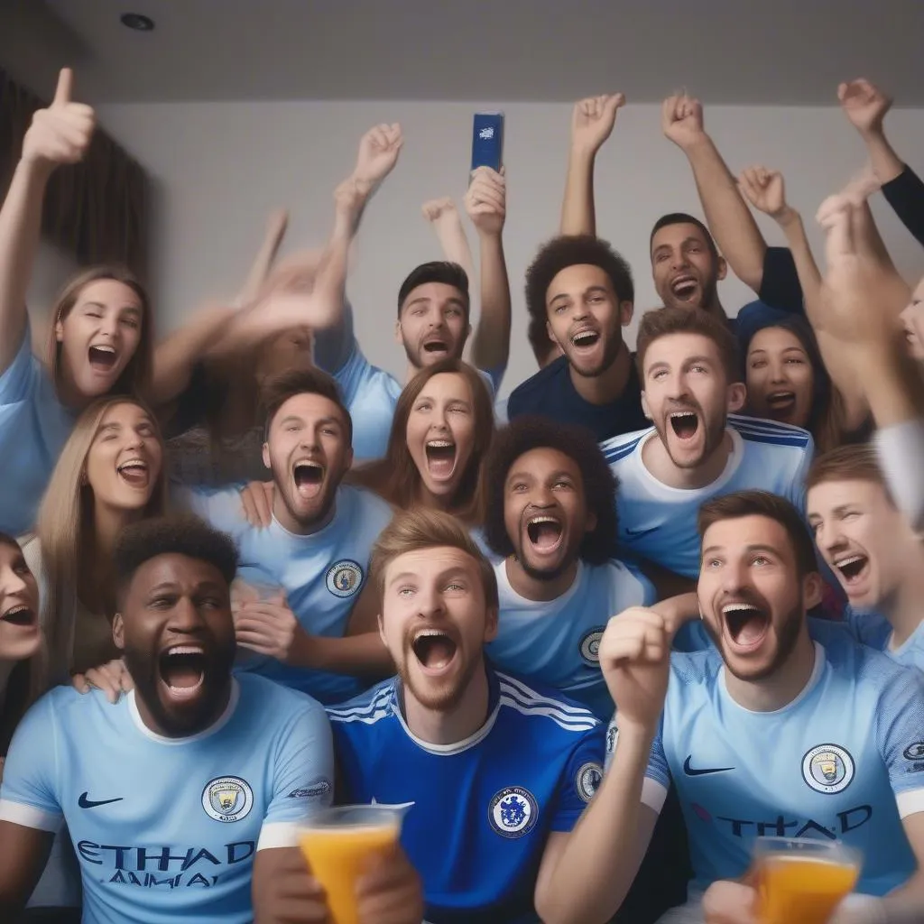 Fan Chelsea và fan Man City xem bóng đá