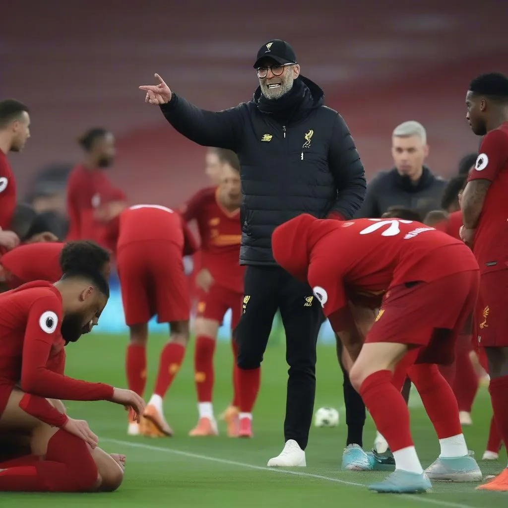 HLV Jurgen Klopp đang chỉ đạo chiến thuật