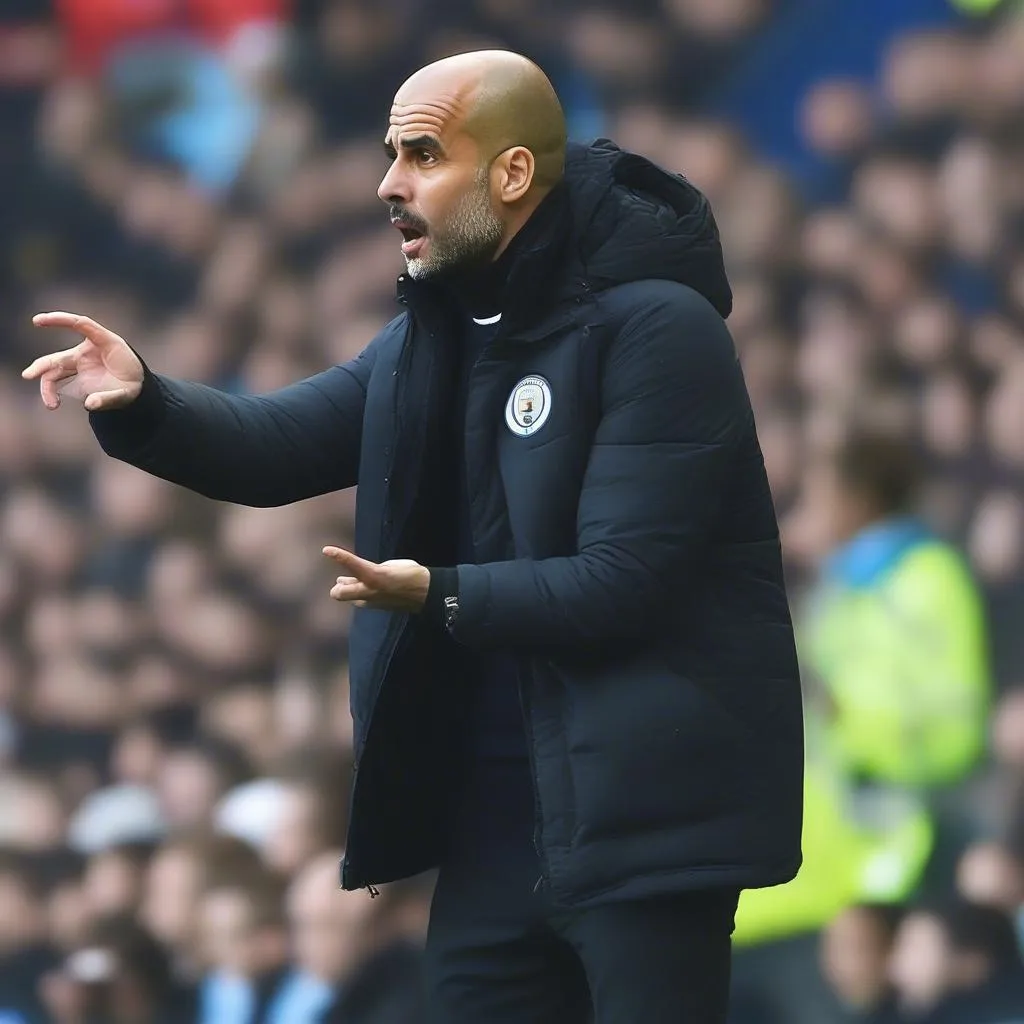 Huấn luyện viên Pep Guardiola đang chỉ đạo chiến thuật