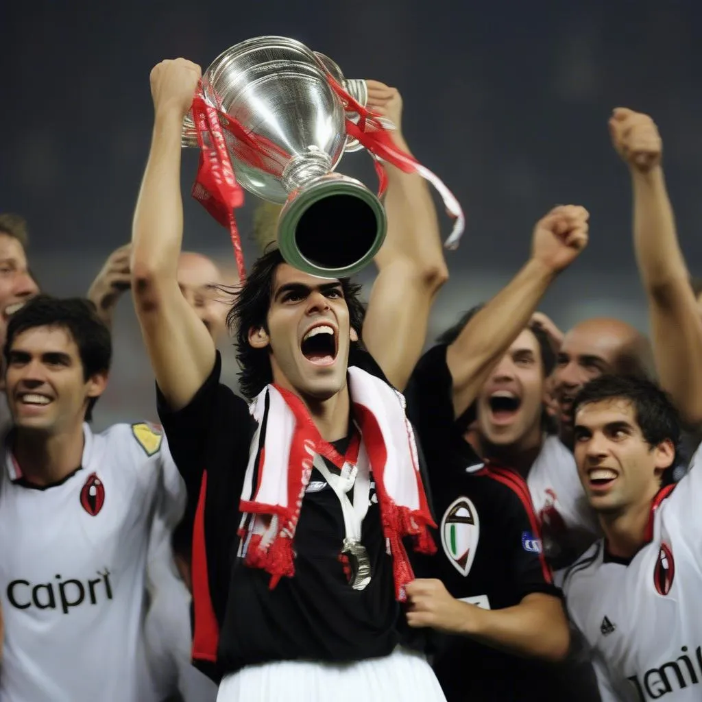 Hình ảnh Kaká nâng cao chiếc cúp Champions League 2007