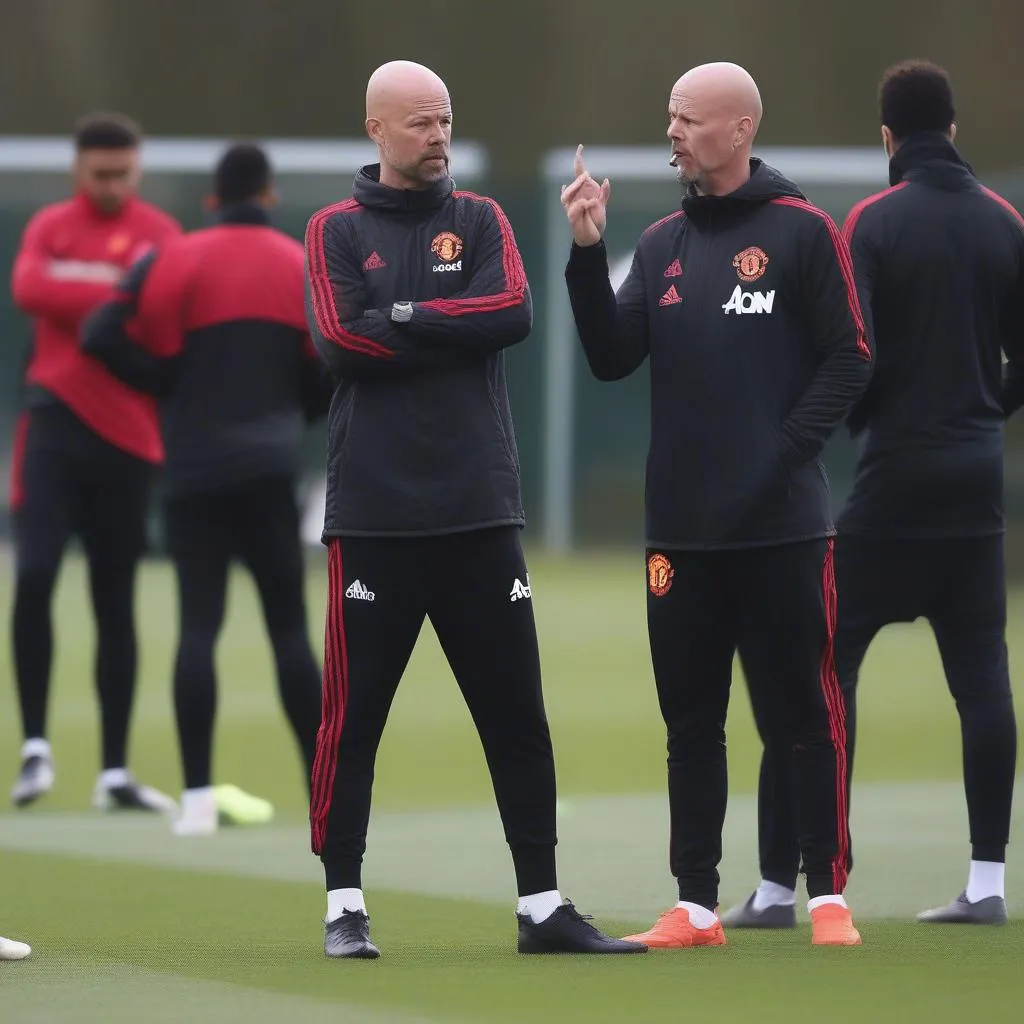 Hình ảnh HLV Erik ten Hag chỉ đạo các cầu thủ Manchester United