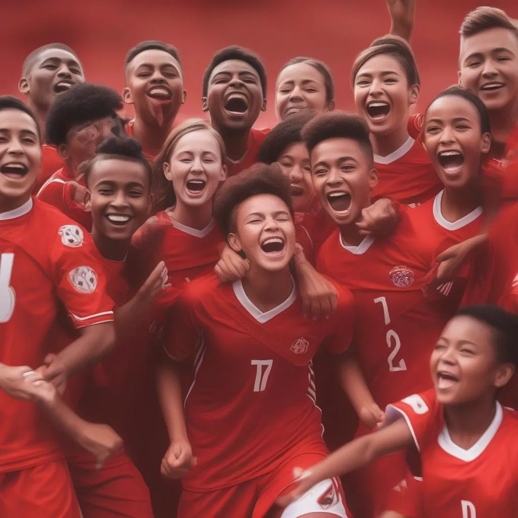 Liverpool U21 team celebrating a goal with fans