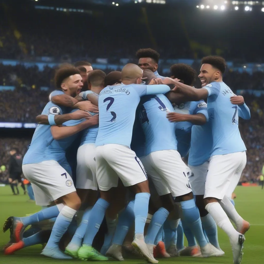 Manchester City players celebrate goal