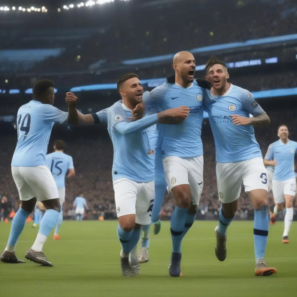 Man City players celebrating