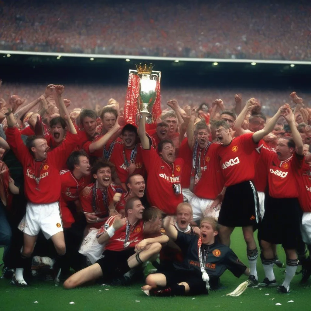 Manchester United nâng cao chiếc cúp Champions League năm 1999