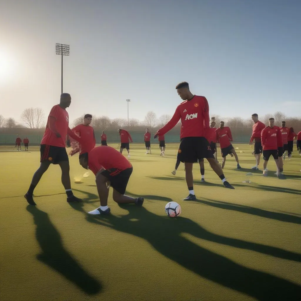 Manchester United players training