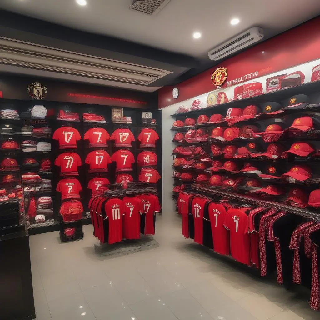 Hình ảnh shop bán đồ lưu niệm Manchester United tại TPHCM