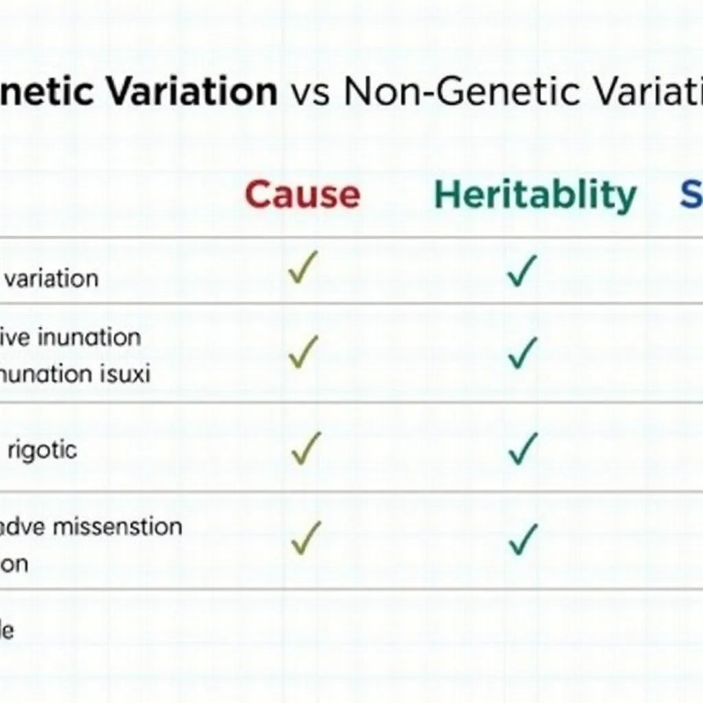Bảng so sánh biến dị di truyền và không di truyền