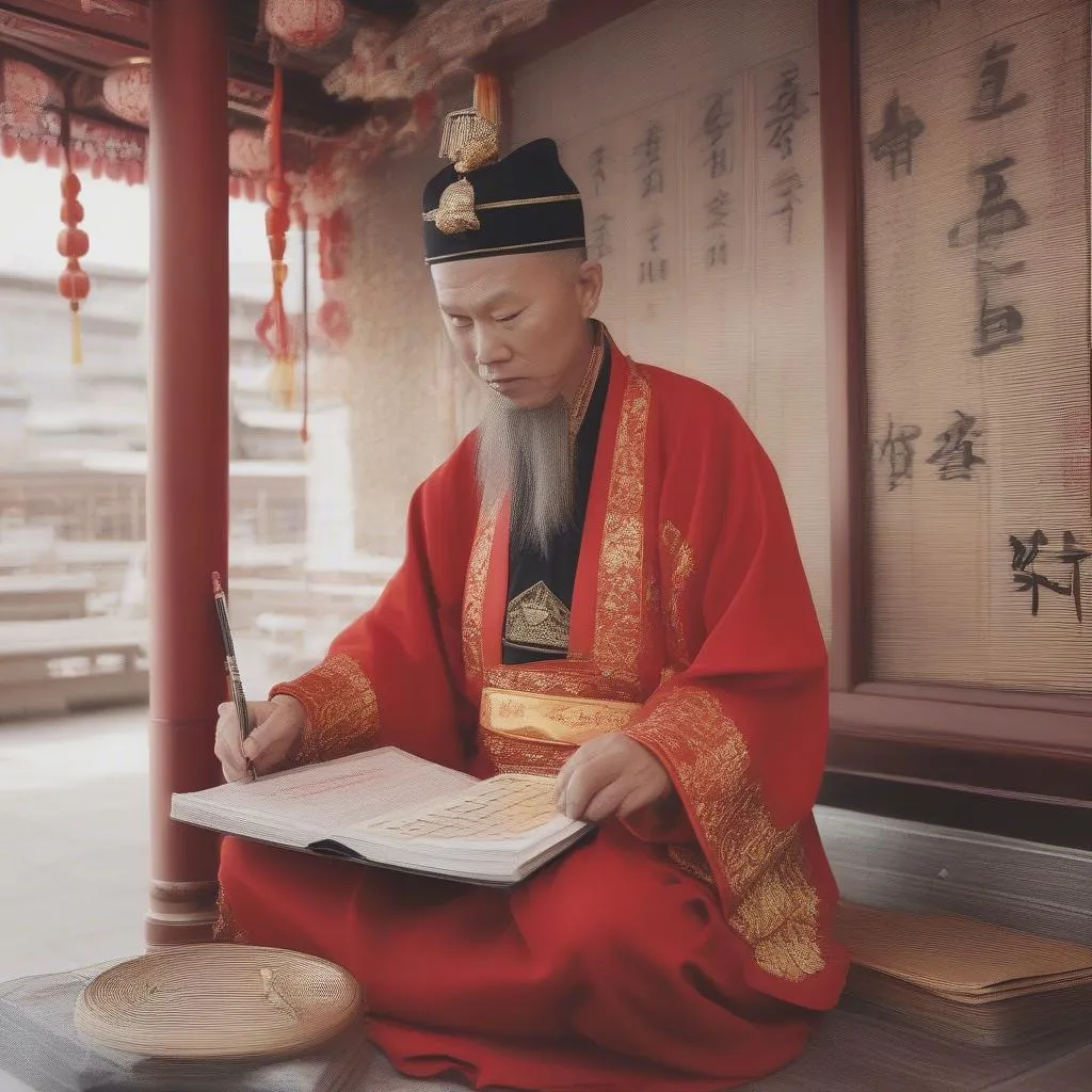 Feng Shui Master Checking Auspicious Date