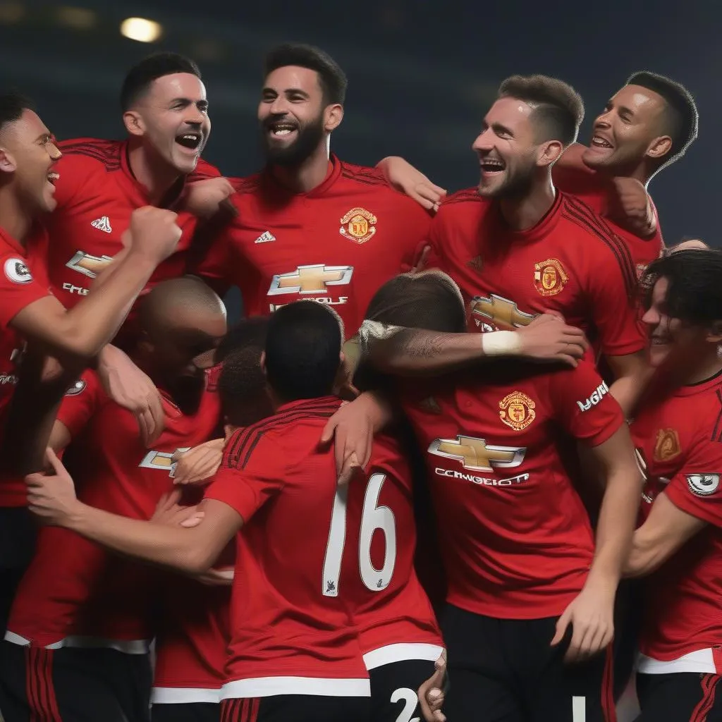 Các cầu thủ Manchester United tự tin và ăn mừng chiến thắng