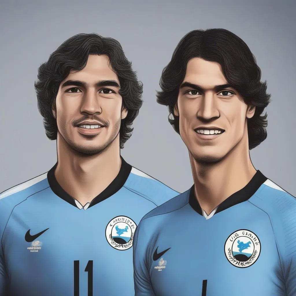 Hình ảnh Luis Suarez và Edinson Cavani trong màu áo Uruguay