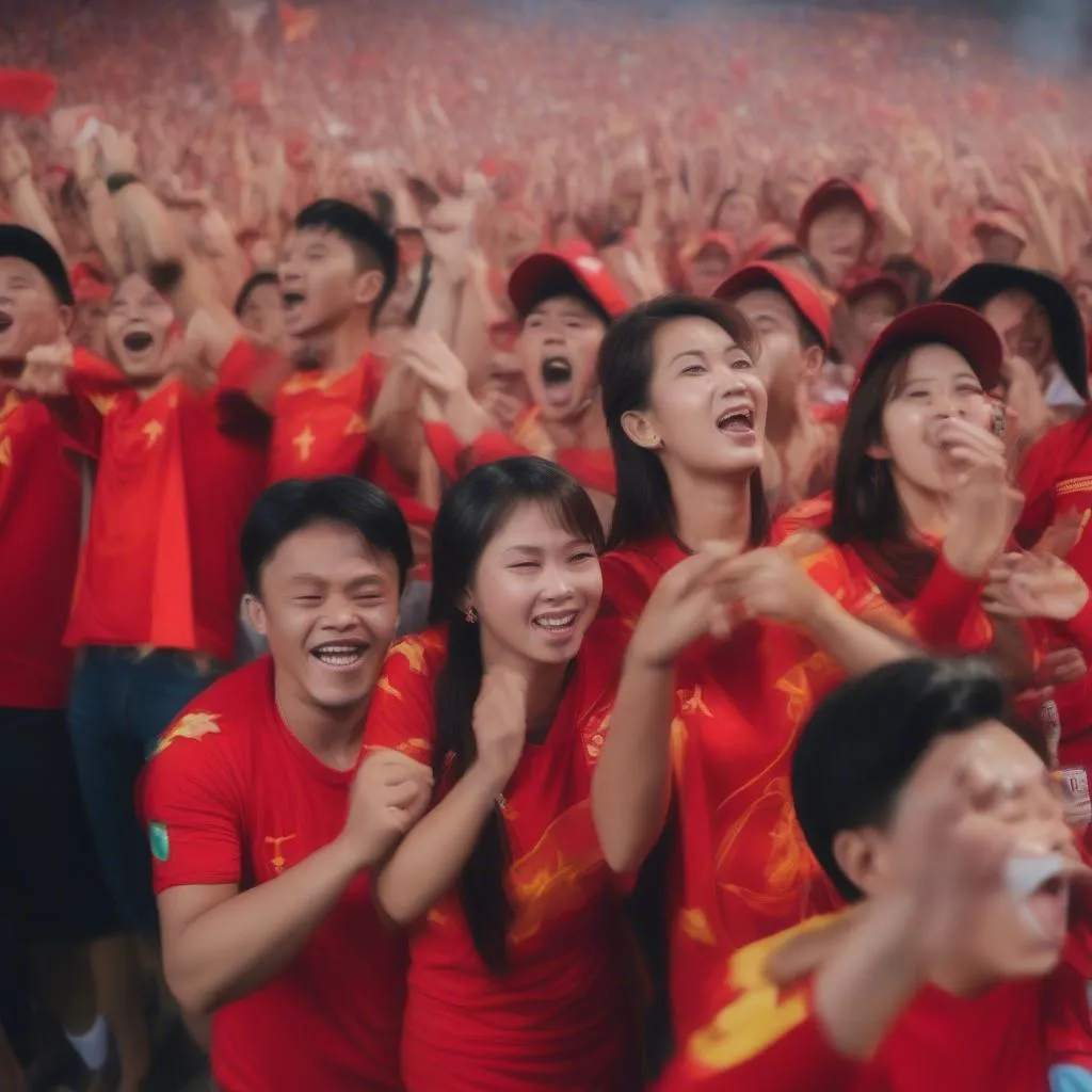 Vietnamese football fans cheering for their team