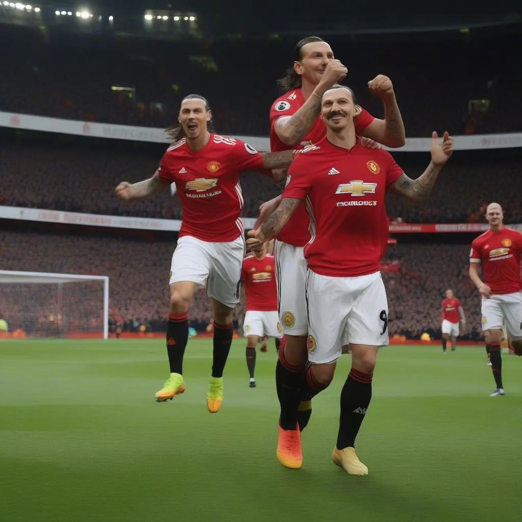 Zlatan Ibrahimović celebrating a goal for Manchester United