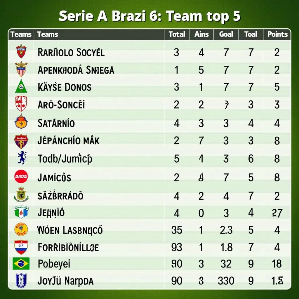 Bảng xếp hạng Serie A Brazil - Dưới Top 5