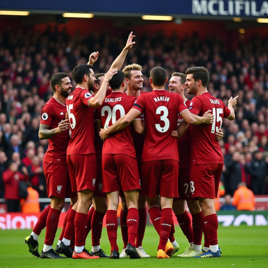 Các cầu thủ Liverpool ăn mừng chiến thắng