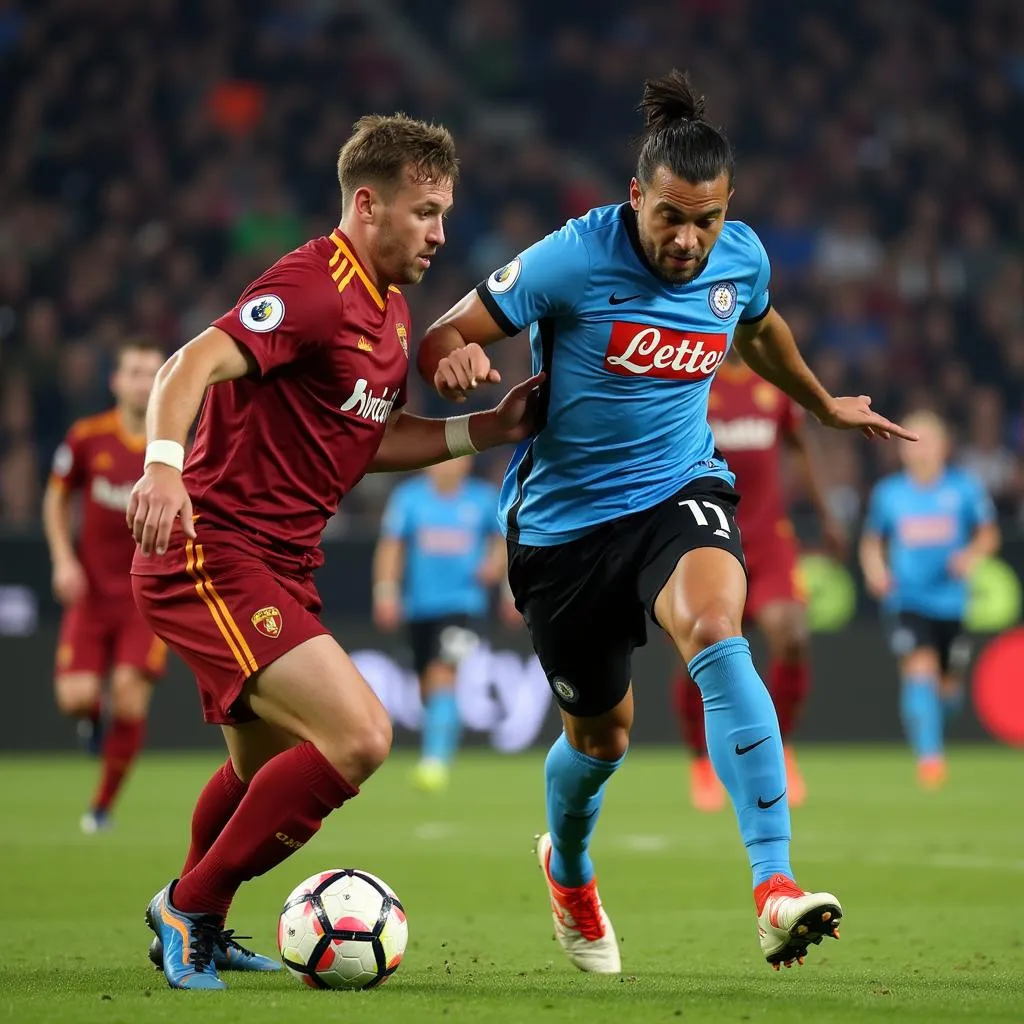 Cầu thủ Napoli và Roma tranh chấp quyết liệt