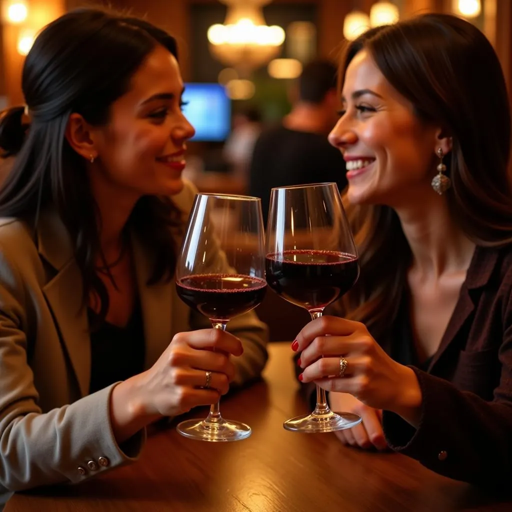 Couple enjoying wine in a Manchester restaurant