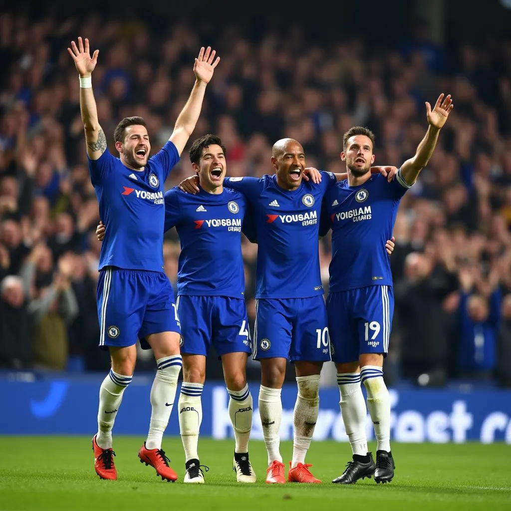 Chelsea players celebrating victory