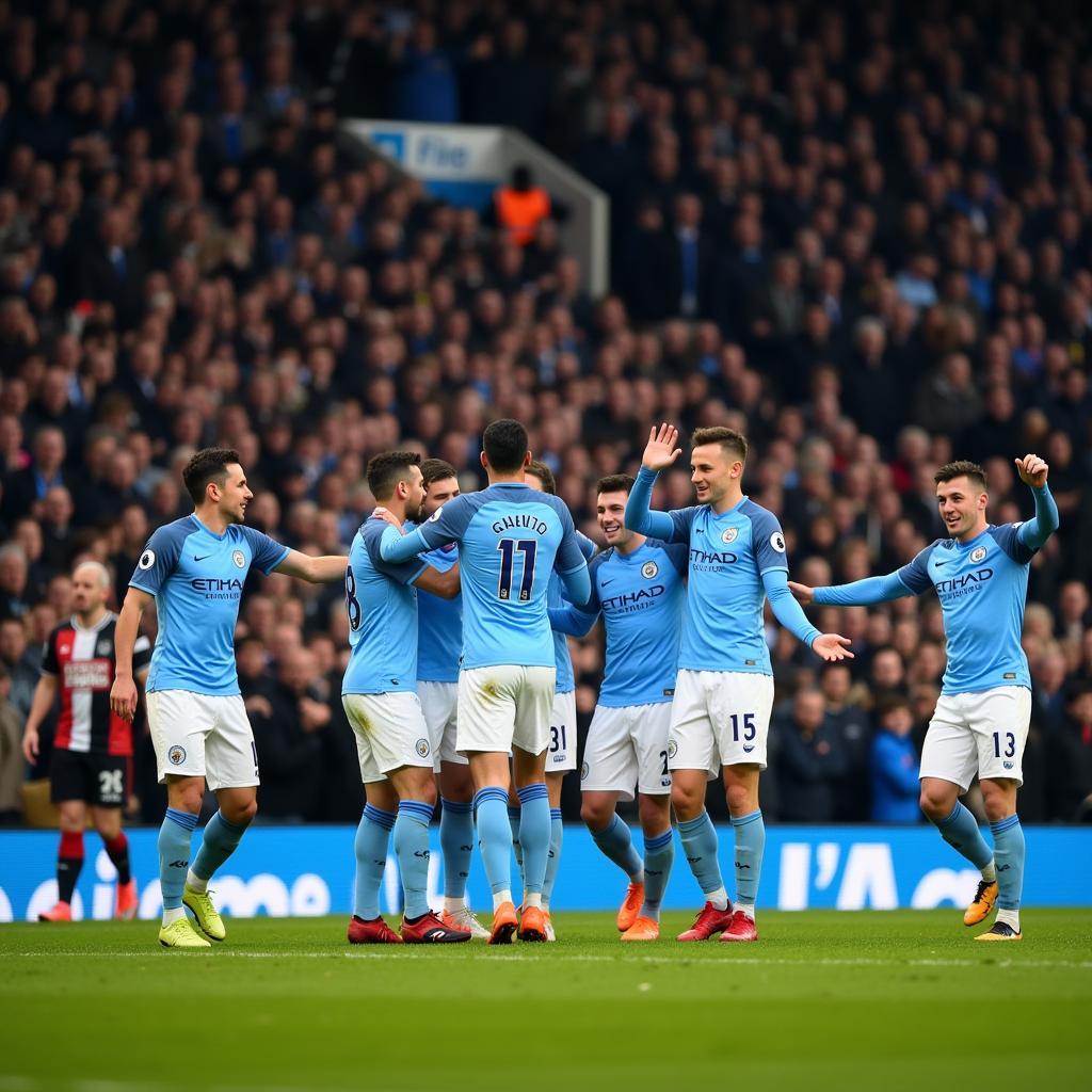 Cầu thủ Manchester City ăn mừng chiến thắng