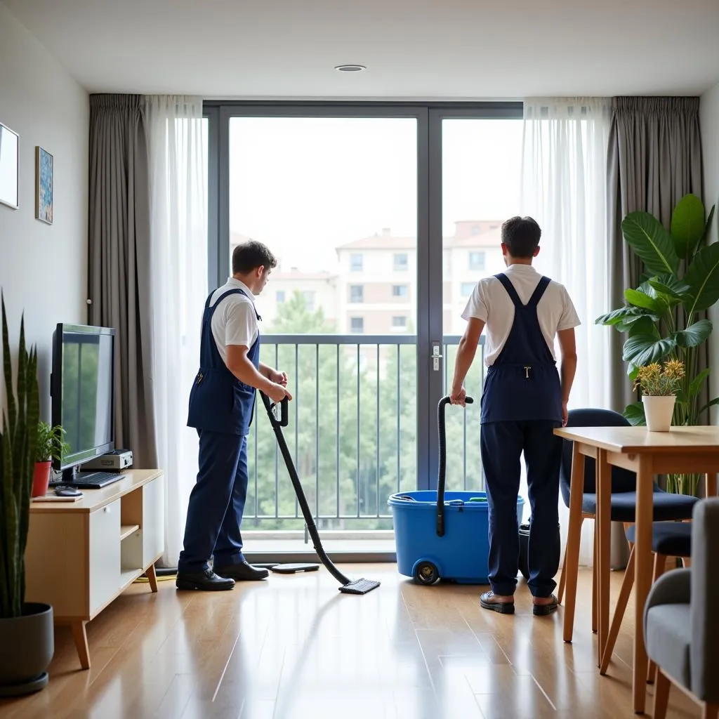 Professional cleaners in a modern apartment