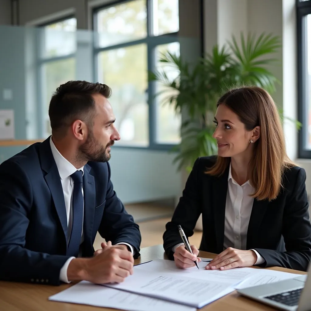 A lawyer providing legal advice to a client