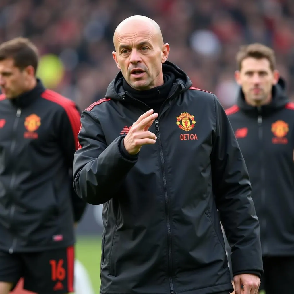 HLV Erik Ten Hag đang chỉ đạo chiến thuật cho các cầu thủ Manchester United