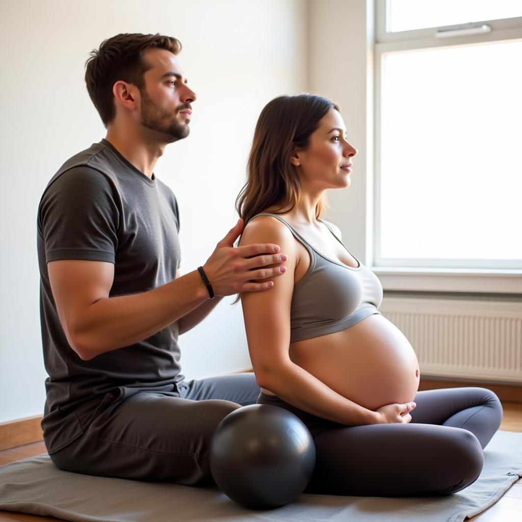 Hypnobirthing couple practicing breathing techniques in Manchester