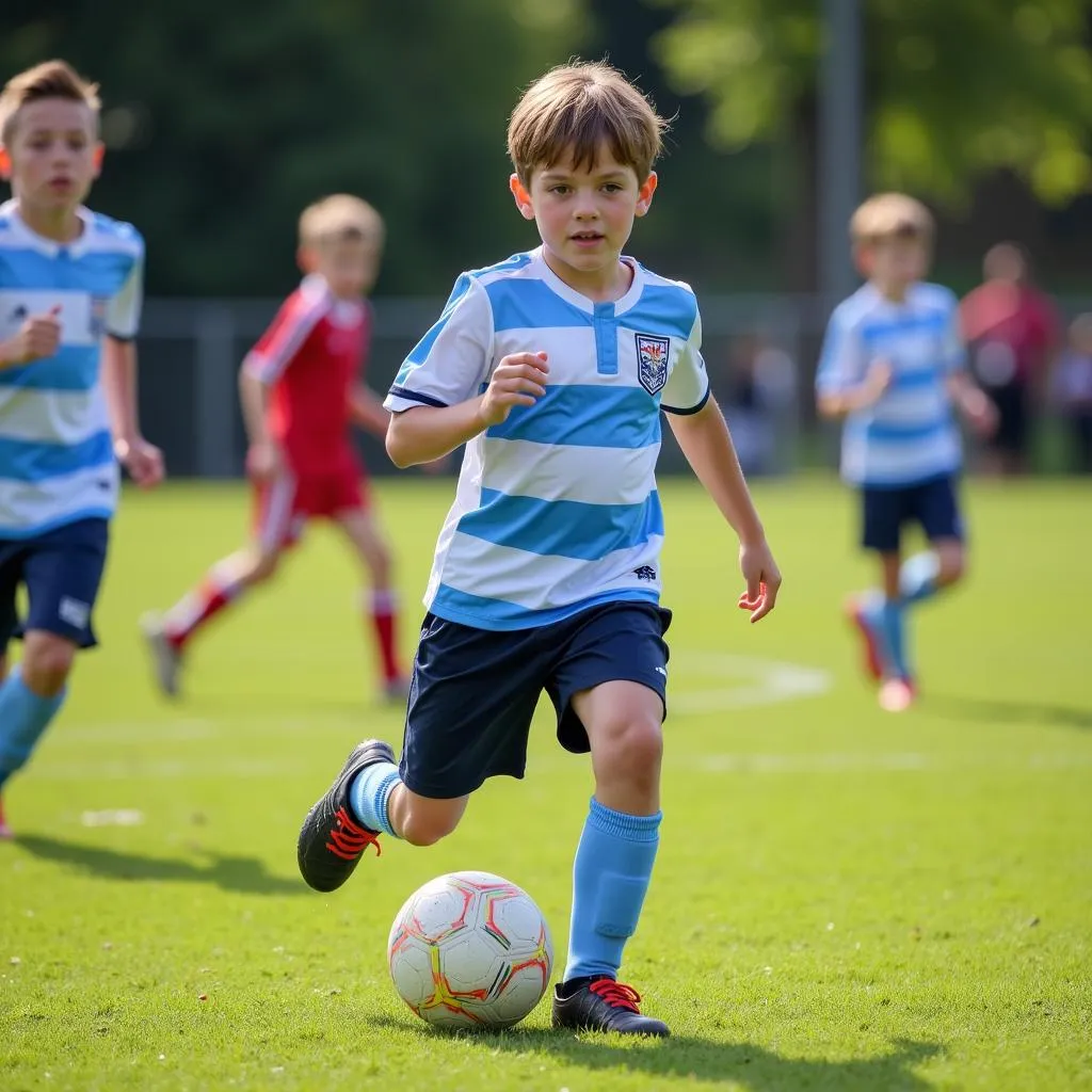 Manchester 48, a young player with immense potential, showcasing his skills in a youth game.