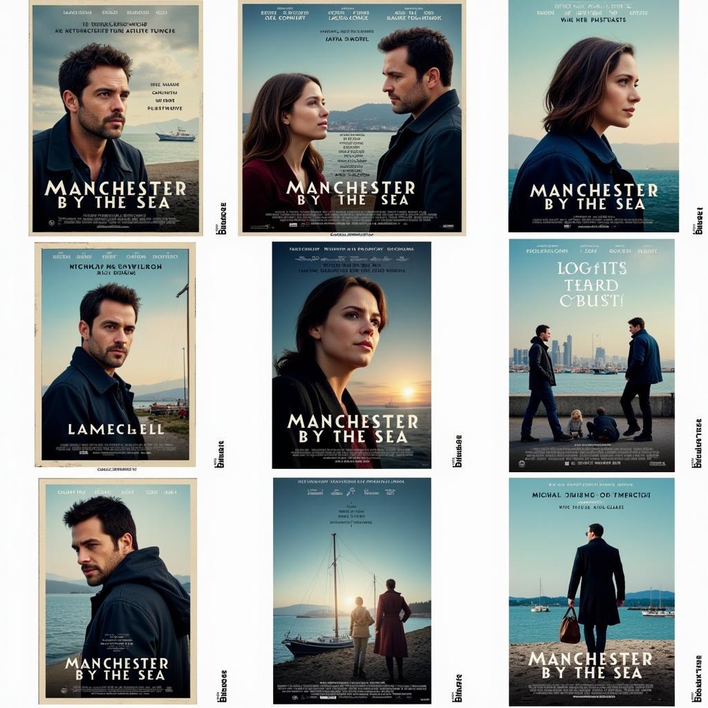 Variations of Manchester by the Sea Poster highlighting characters and setting