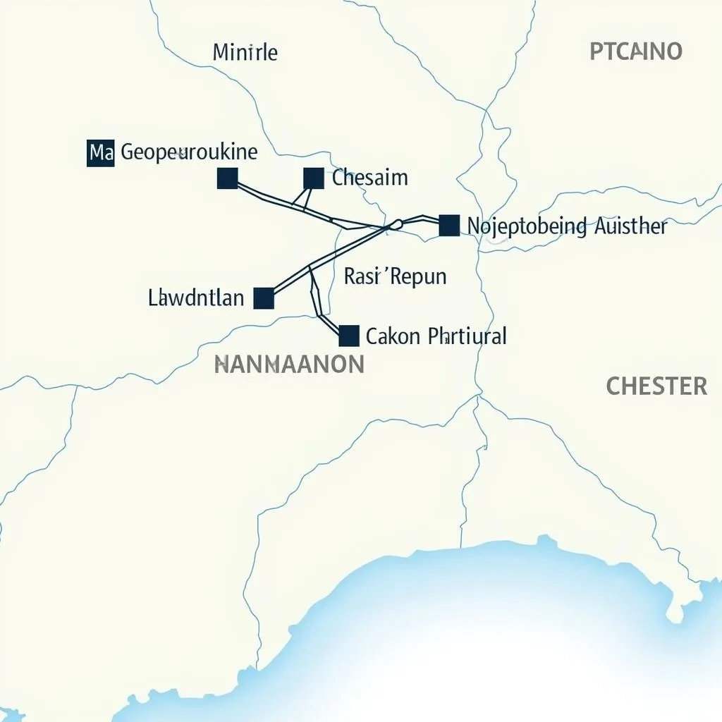 Map showing the route from Manchester to Chester