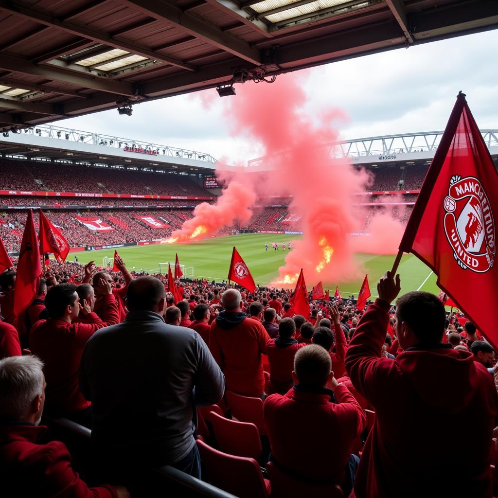 Manchester United fans creating a vibrant atmosphere at Old Trafford