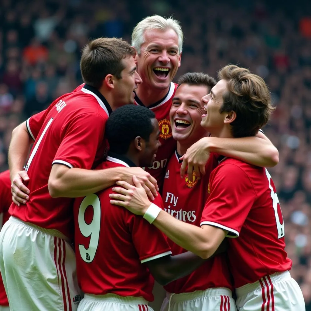 Manchester United 1998 ăn mừng chiến thắng