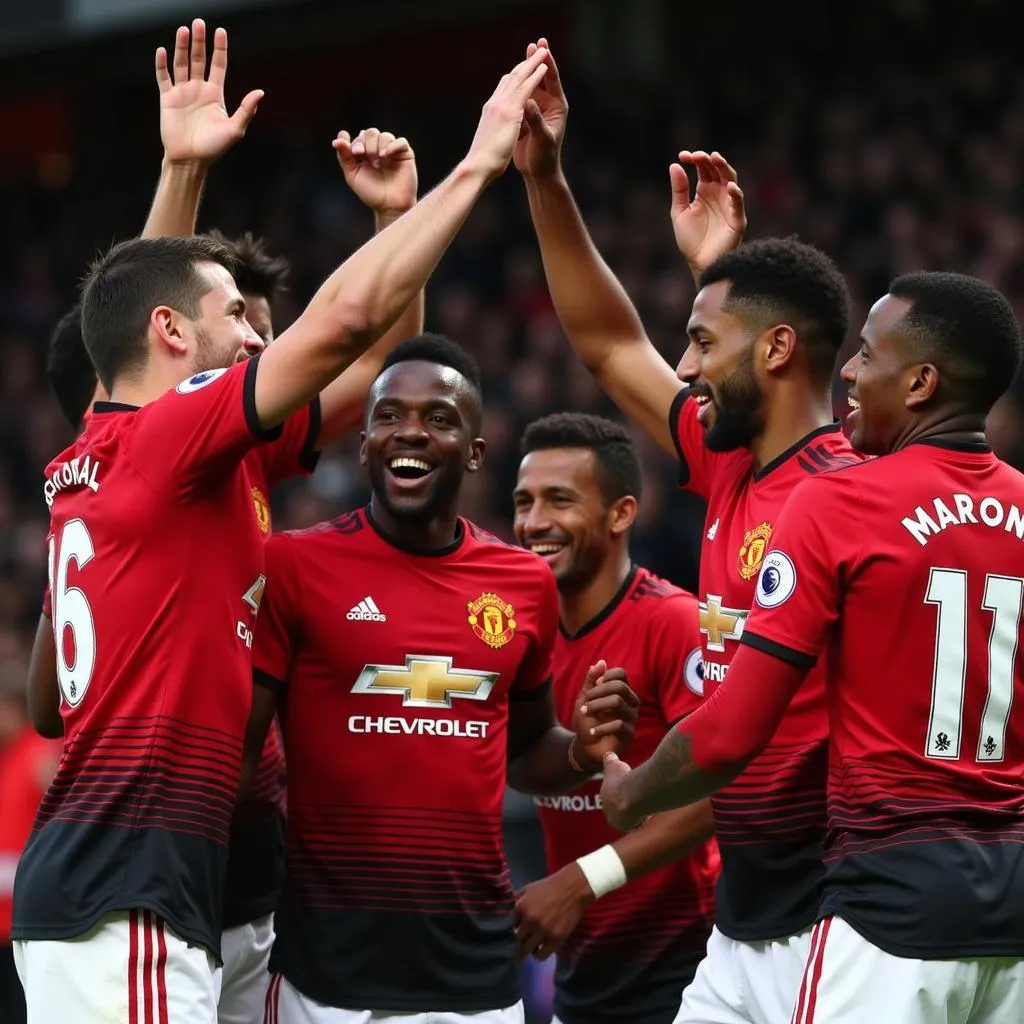 Cầu thủ Manchester United ăn mừng chiến thắng