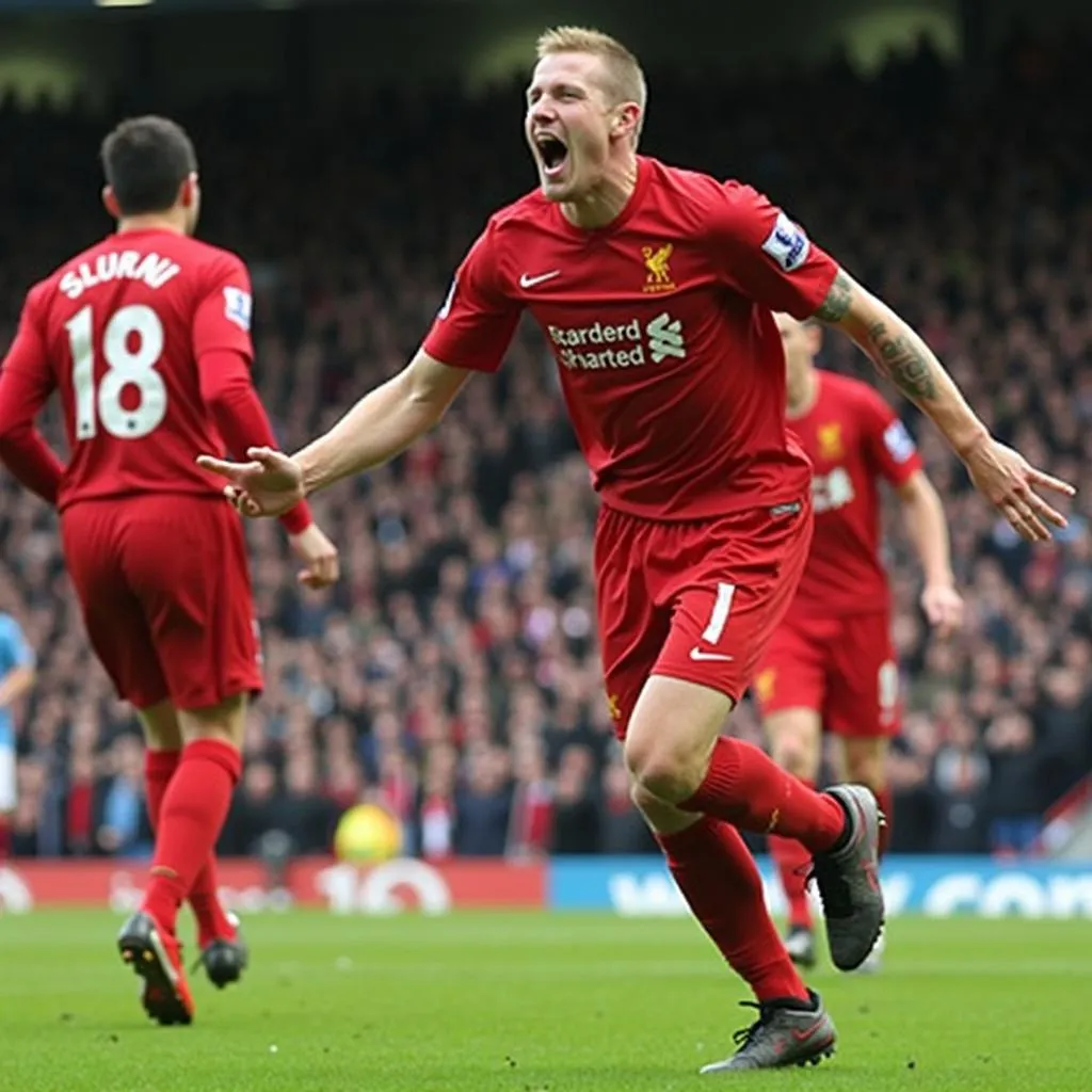 Paul Scholes celebrates a goal for Manchester United during the 2012-13 Premier League season