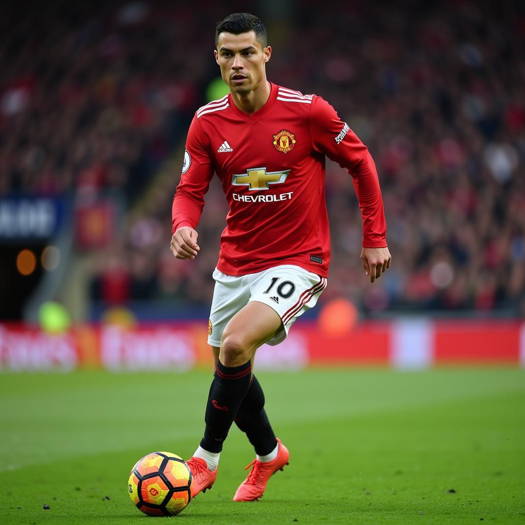 Cristiano Ronaldo trong màu áo Manchester United